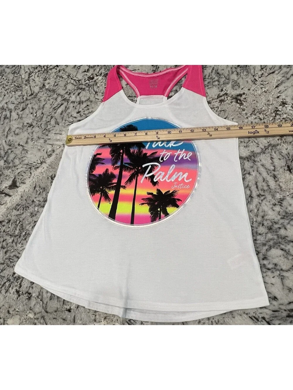 Justice Active Girls Racerback Graphic Tank Top Talk To The Palm Sz 14/16